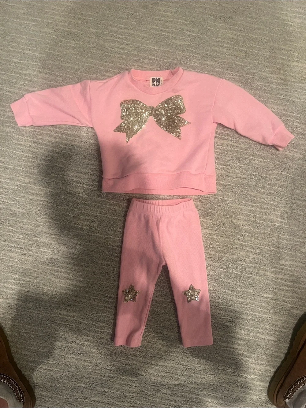 Pink Sequin Bow Sweatshirt & Legging Set 6 months